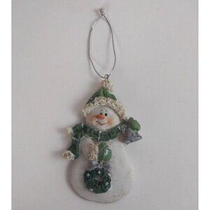 Vintage Fireside Gifts Snowman Wearing Green Hat & Scarf 3.5" Christmas Ornament